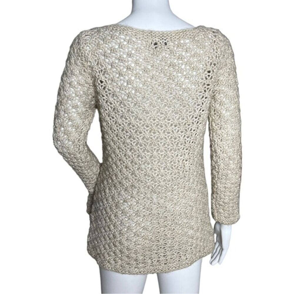 Berretti Sweater Womens Small Tan Open Knit Wool Alpaca Neutral Minimalist - Picture 3 of 6